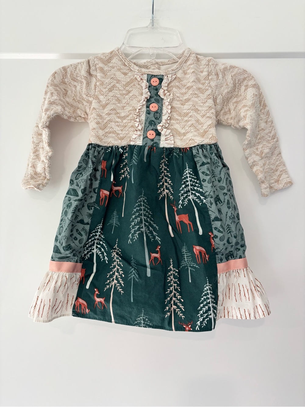 Ricrac & Ruffles Deer Long Sleeve Dress 
3t